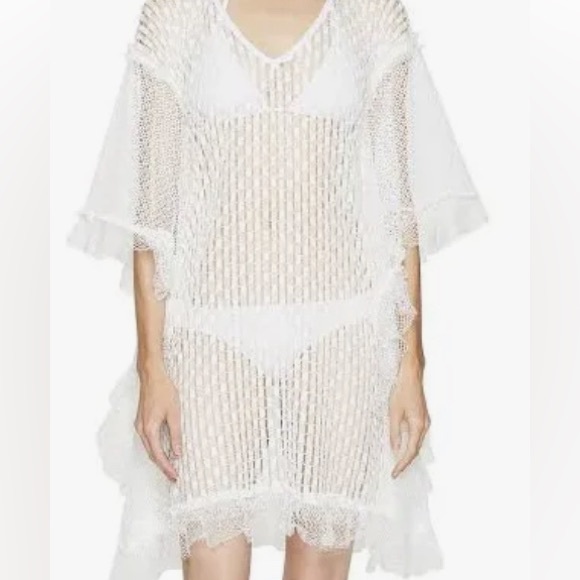Jonathan Simkhai white mini basketweave coverup caftan. Never worn. Size Medium - Picture 2 of 9